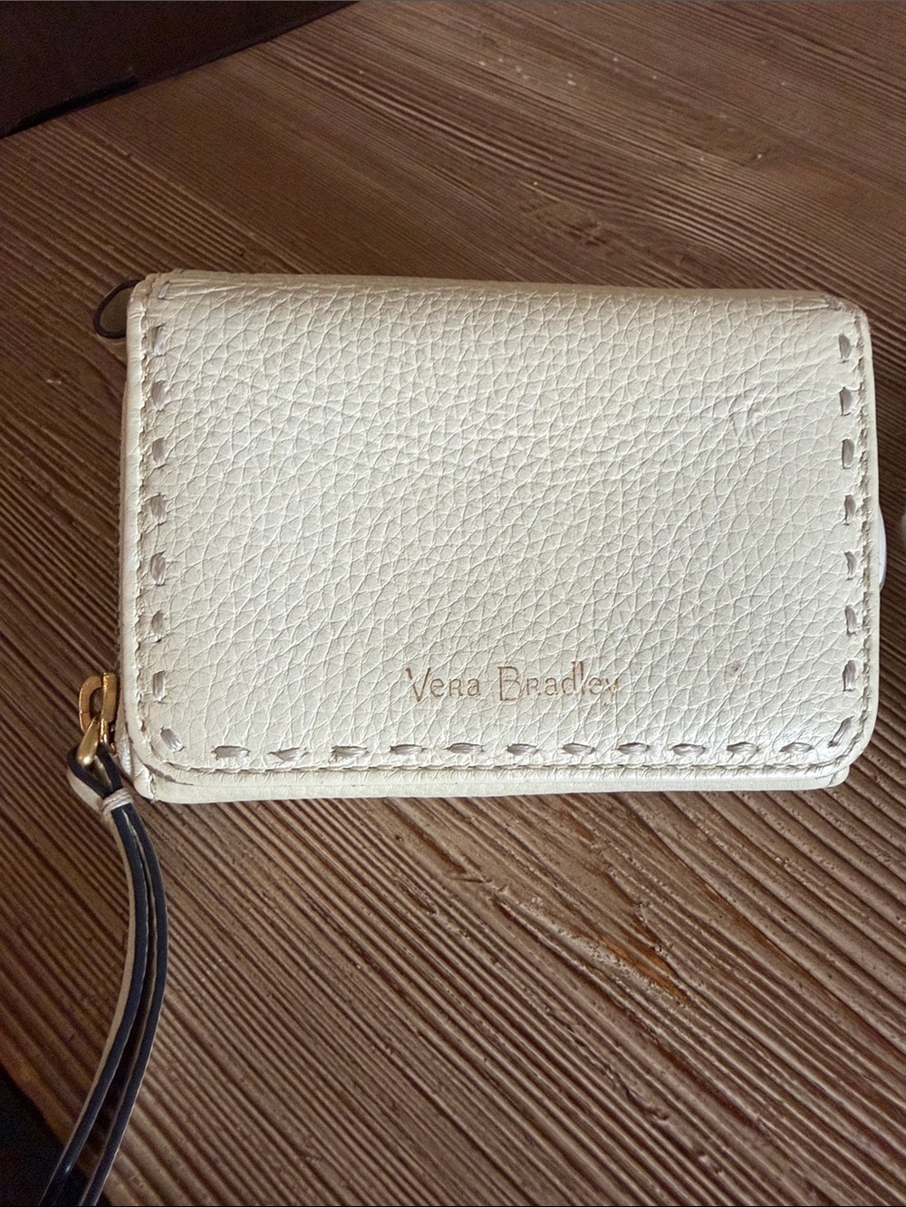 Vera Bradley RFID Cream Pebbled Leather Wristlet Card Holder
